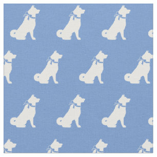 Tecido Akita Dog Silhouette Pet Light Blue