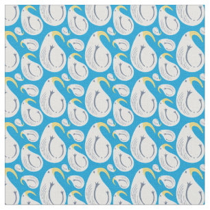 Tecido Albatroz Ocean Blue Yellow White Birday Cotton