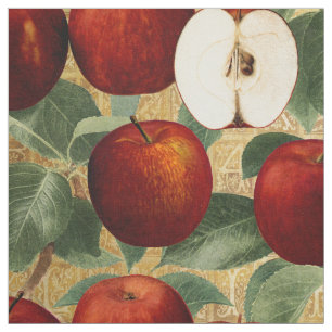 Tecido Alfabeto Dourado botânico vermelho de Apple do