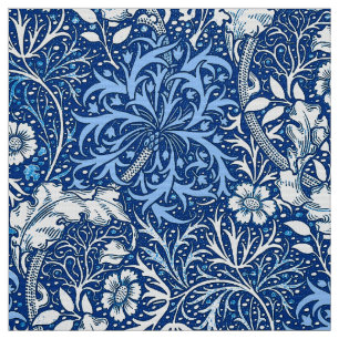 Tecido Alga de Nouveau da arte floral, azuis cobaltos e