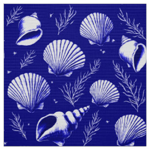 Tecido Algas marinhas e algas marinhas em Marinho azul e 