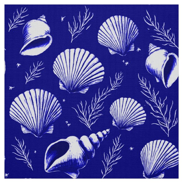 Tecido Algas marinhas e algas marinhas em Marinho azul e  (Modelo)