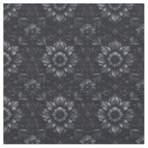 Tecido Algodão Combado Floral 3D Preto Gótico