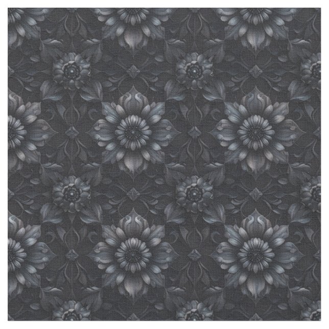 Tecido Algodão Combado Floral 3D Preto Gótico (Detalhe)