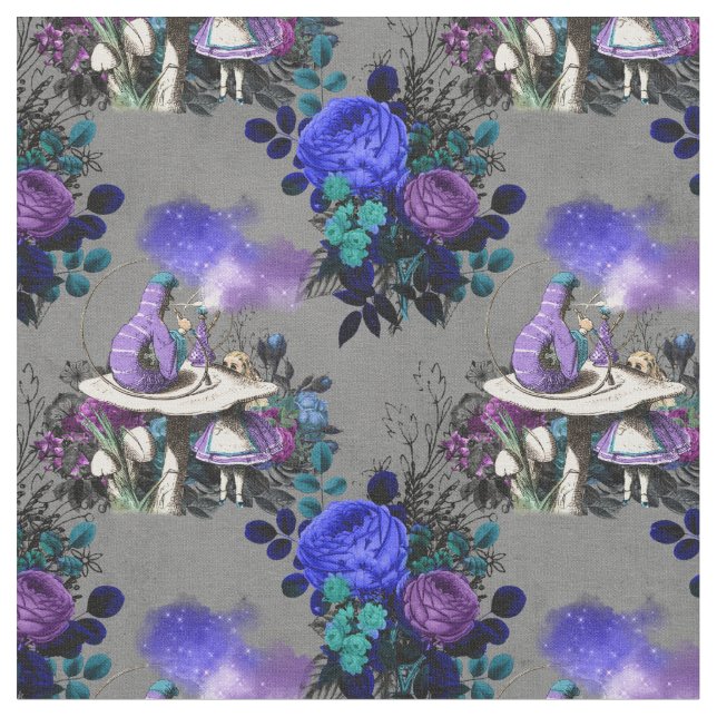 Tecido Alice no País das Maravilhas com lagartas e Rosas (Detalhe)