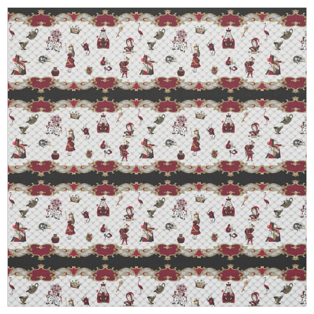 Tecido Alice no País das Maravilhas em Branco/Crimson (Modelo)