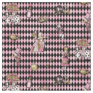 Tecido Alice no País das Maravilhas em harlequin rosa e 