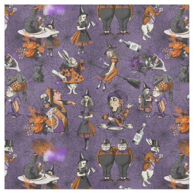 Tecido Alice no País das Maravilhas na Web Halloween Viol (Detalhe)