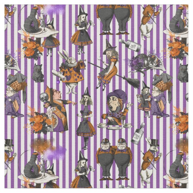 Tecido Alice no País das Maravilhas Violeta/Branco (Detalhe)