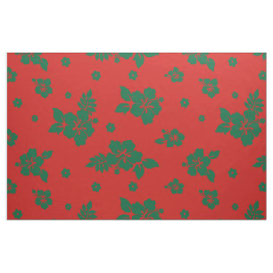 Tecido Aloha Hawaii Green sobre Padrão Vermelho de Natal