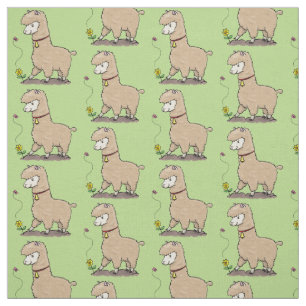 Tecido Alpaca feliz e giro com cartoon de borboleta