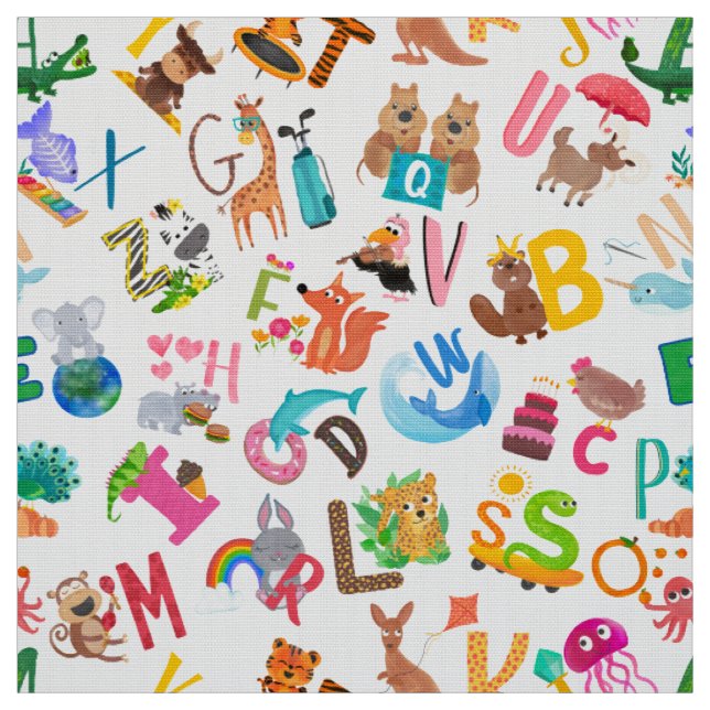 Tecido Alphabet Watercolor Adorável Para Animais (Modelo)