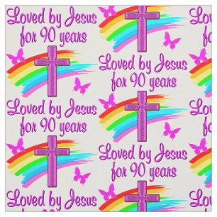 TECIDO AMADO POR JESUS POR 90 ANOS PINK CROSS E RAINBOW
