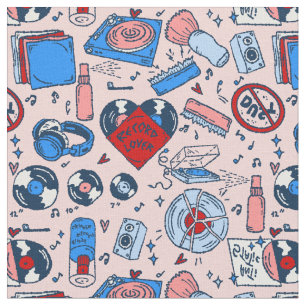 Tecido amante de música de arte pop vintage coração rosa