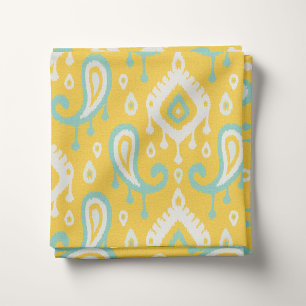 Tecido Amarelo Aqua e Mint Ikat Paisley
