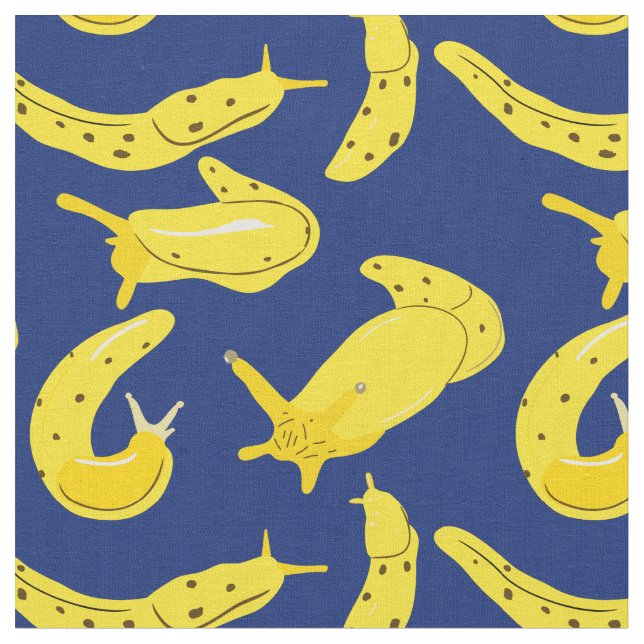 Tecido Amarelo Brilhante, Slugs De Banana Azul Real Ilust (Detalhe)