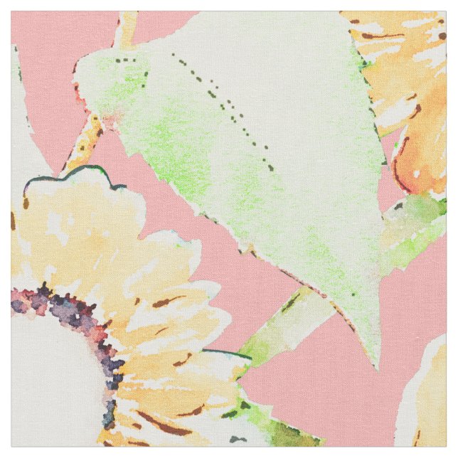 Tecido Amarelo Cor-de-rosa Girassóis Aquarela Floral (Detalhe)