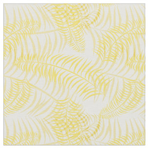 Tecido Amarelo de Verão Branco Estampa de Palma