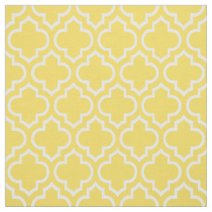 Tecido Amarelo do abacaxi, marroquino branco Quatrefoil