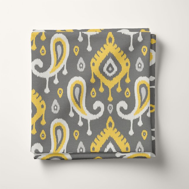 Tecido Amarelo e Cinza Ikat Paisley (Criador carregado)