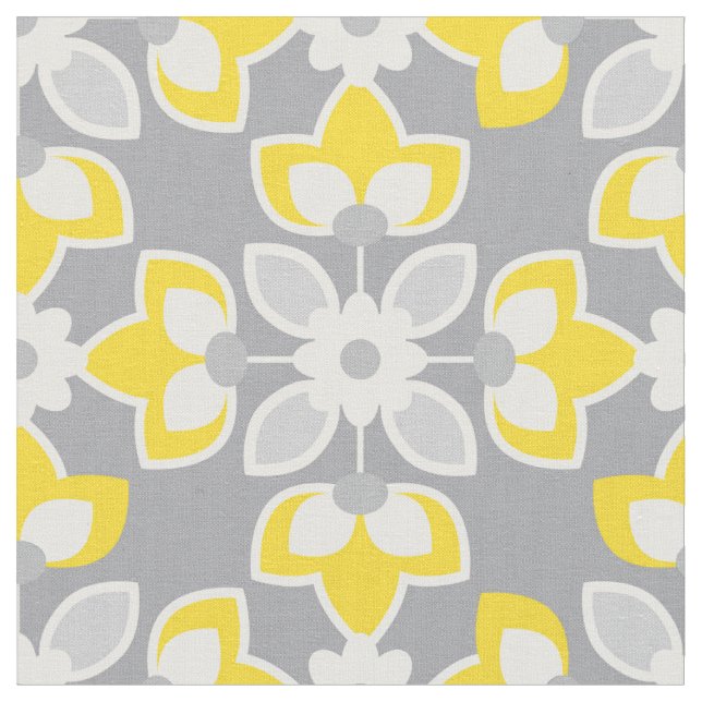 Tecido Amarelo e Cinza Moderna Geométrica Floral (Detalhe)