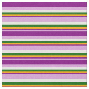 Tecido Ameixa, Roxo, Laranja, Verde Escuro e Listras Bran
