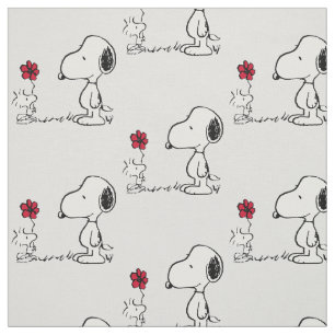 Tecido Amendoins   Snoopy & Woodstock Vermelho e Preto