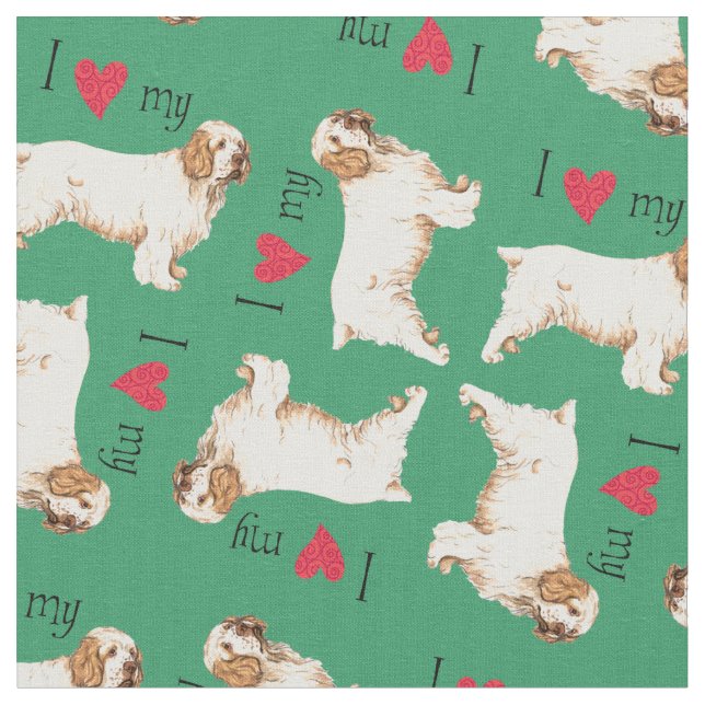 Tecido Amo o meu Clumber Spaniel (Detalhe)