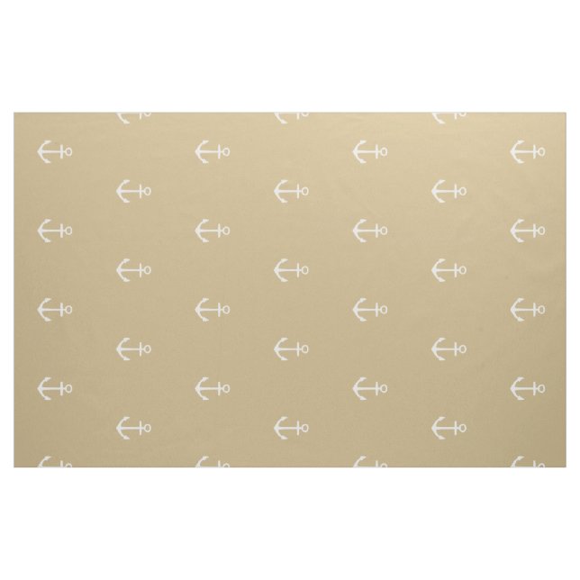 Tecido Âncoras brancas náuticas em Khaki clássico (Fat Quarter)