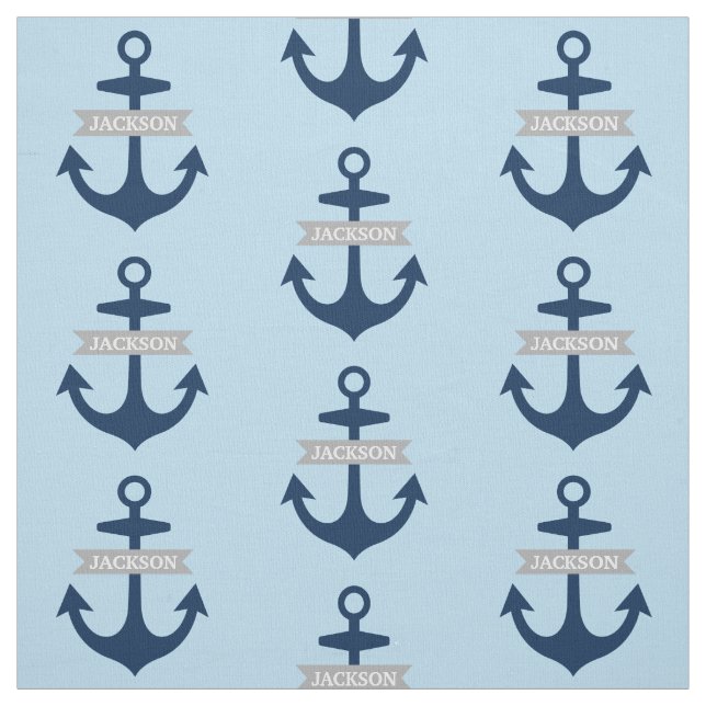 Tecido Âncoras de Barco Nome Personalizado Azul Marinho N (Modelo)