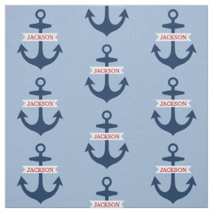 Tecido Âncoras de Barco Personalizadas em Azul Marinho Ná