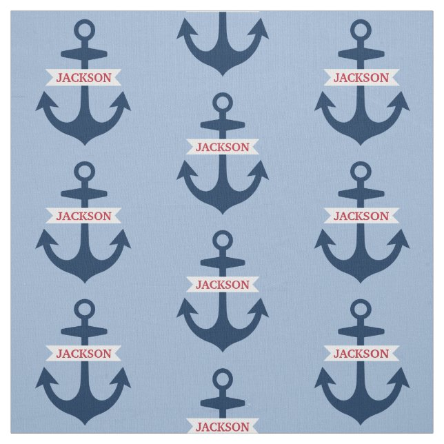 Tecido Âncoras de Barco Personalizadas em Azul Marinho Ná (Modelo)