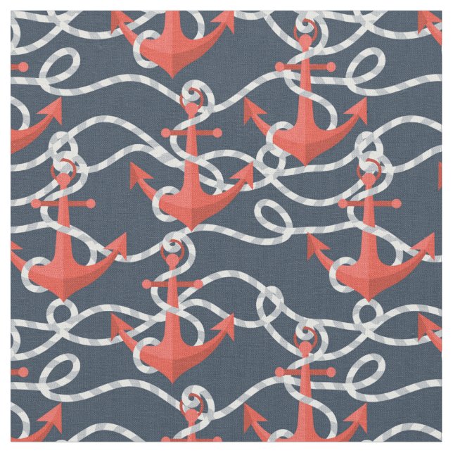 Tecido Âncoras e teste padrão náuticos da corda (Detalhe)