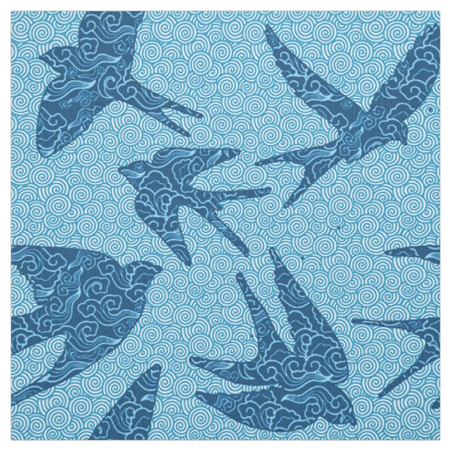 Tecido Andorinhas do japonês em vôo, cobalto e azul (Modelo)