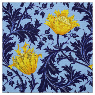 Tecido Anêmona de William Morris, marinho e amarelo da