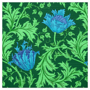 Tecido Anêmona de William Morris, verde esmeralda e azul