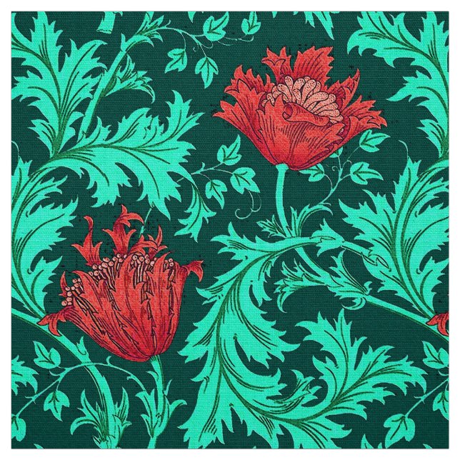 Tecido Anêmona de William Morris, vermelho escuro e (Modelo)