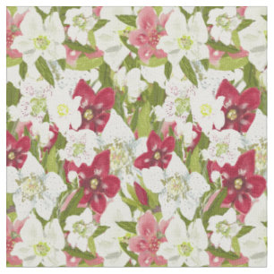 Tecido Anêmonas de Natal - Flores de Hellebores Pintadas