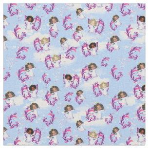 Tecido Angel Baby Girls Voando Entre Nuvens