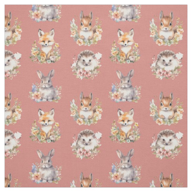 Tecido Animais da Floresta em Rosa de Seashell (Modelo)