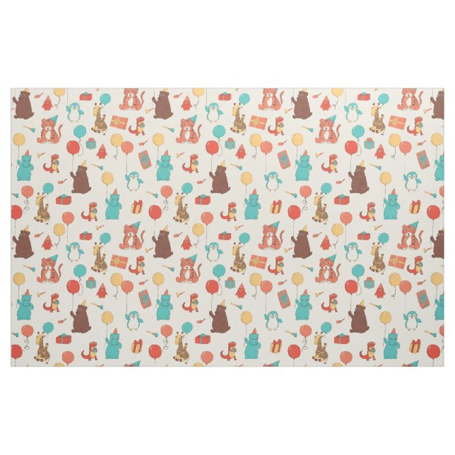 Tecido Animais de Festa com Balões e Chapéus de Aniversár (Fat Quarter)