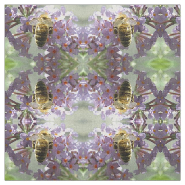 Tecido Animal com padrão de flores de Buddleia e abelhas  (Modelo)