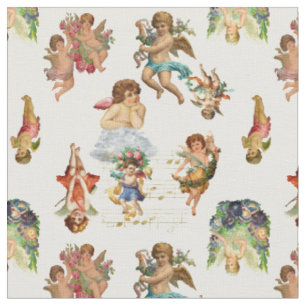 Tecido anjo cherub antigo vitoriano celestial