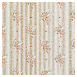 Tecido Anjo Cupido sobre listras de ouro