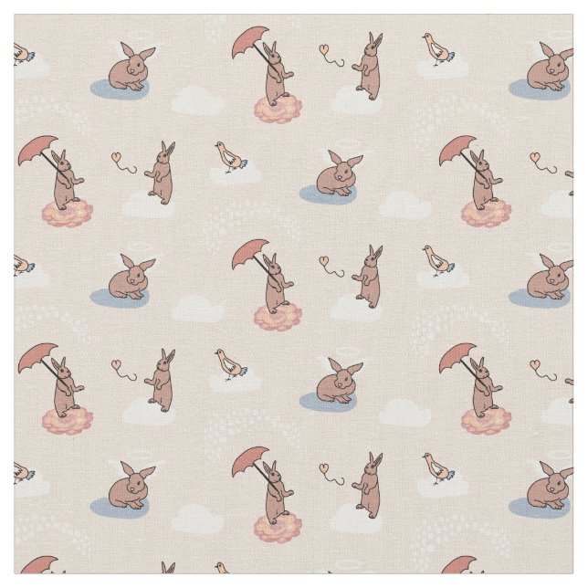 Tecido Anjo do coelho com guarda-chuva (tan) (Detalhe)