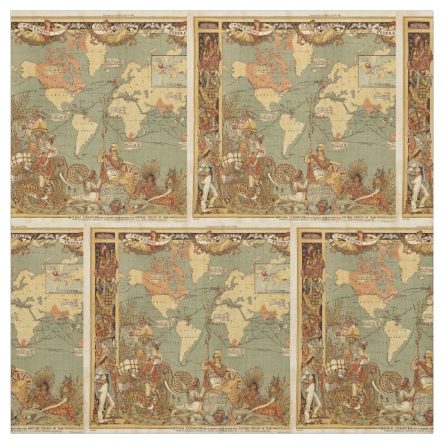 Tecido Antecipação do Mapa Mundial 1886 Ilustrada (Modelo)