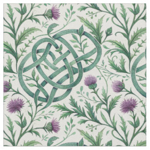 Tecido Antigo Desenho Floral de Nó Celta e Cardo Roxo