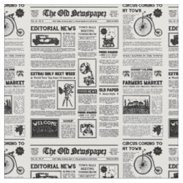 Tecido antigo jornal vintage de 1920, branco preto