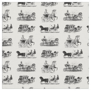 Tecido Antiquado Horse Desenhado Carruagem Padrão Vintag