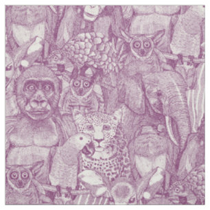 Tecido apenas animais da selva africana roxo metade pérol